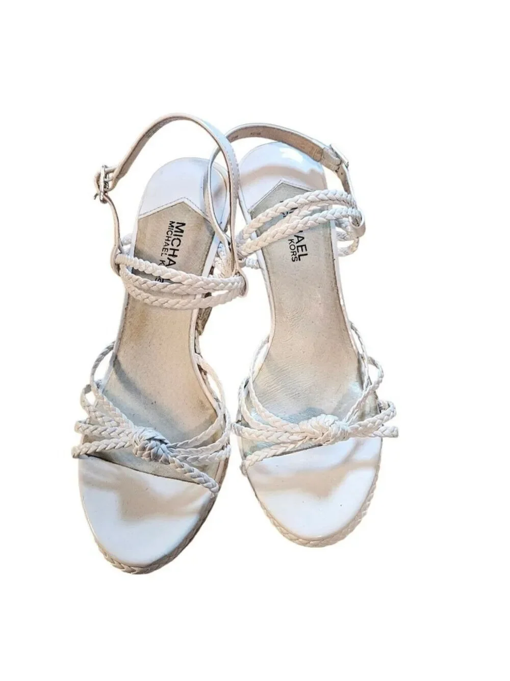 Michael Kors White & Beige Braided Espadrille Wedges Size 9.5
